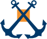 Crossed anchors with center orange square.